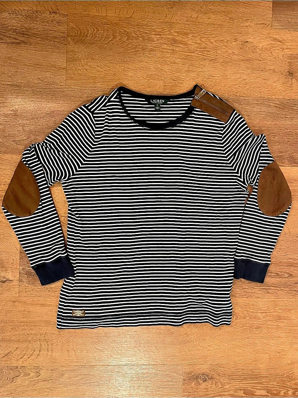 Lauren Ralph Lauren Striped Nautical Long Sleeve Shirt Elbow Patch Plus 1X